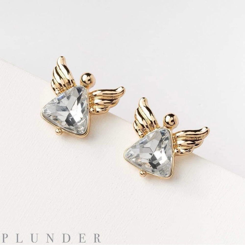Plunder Gold Angel Wing Earrings with Crystal Accents